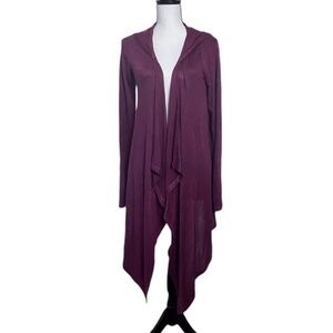 Any Body Women's Open Hooded Cardigan Long Sleece Sz XS Dark Red Knit Pre-owned